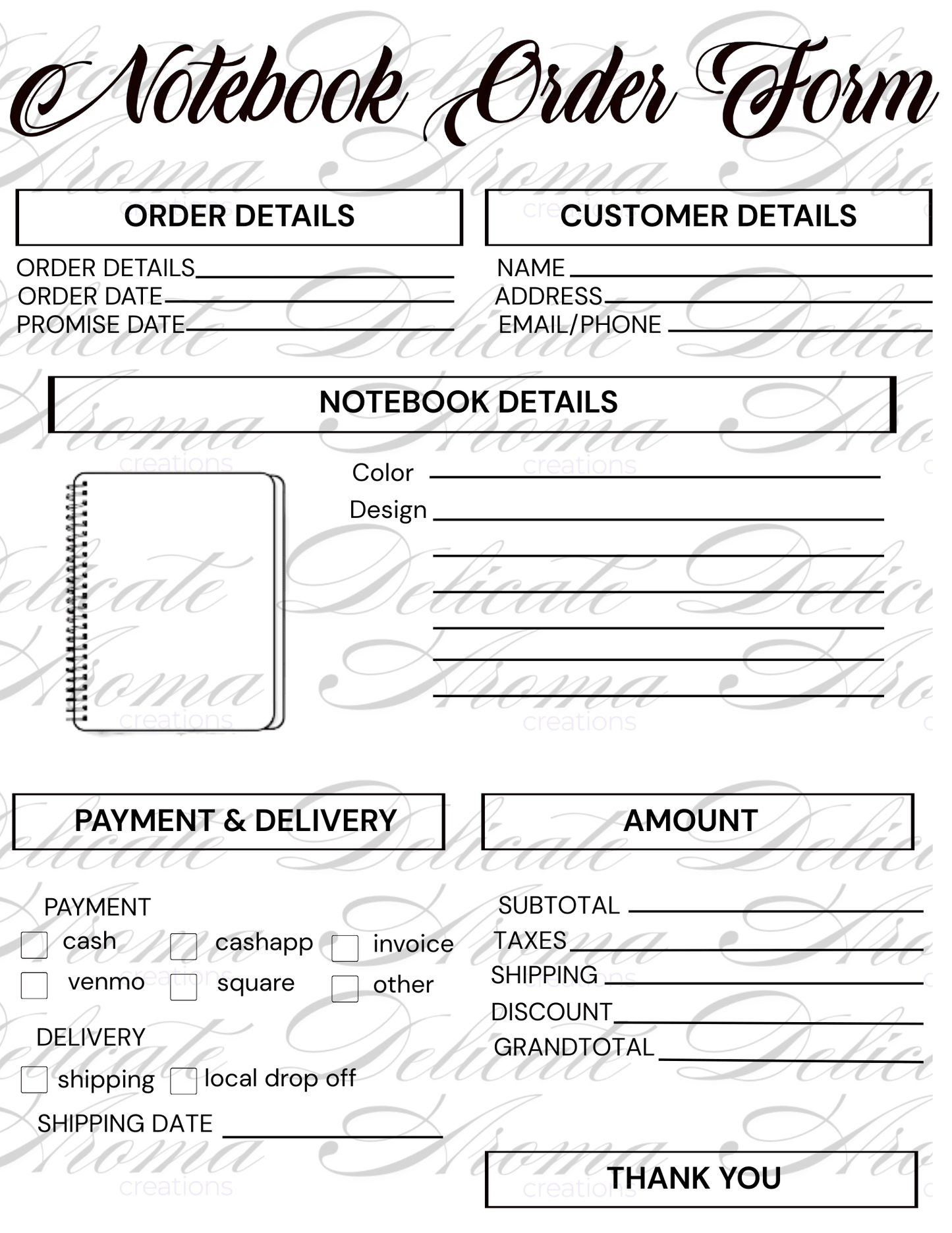 Order Forms - Delicate Aroma Creations