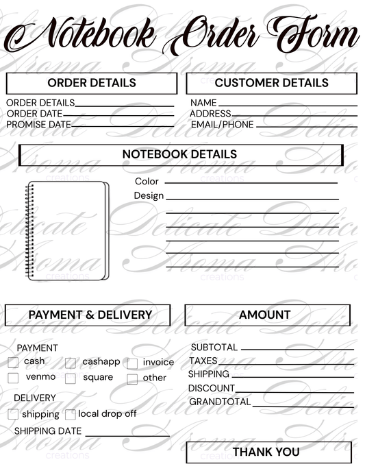 Order Forms - Delicate Aroma Creations