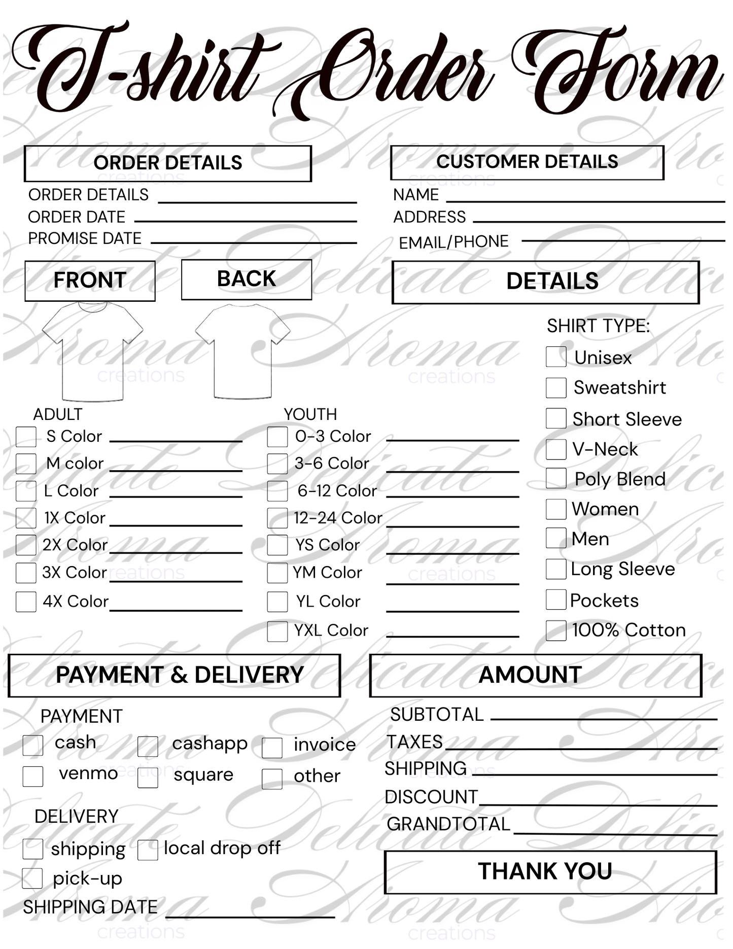 Order Forms - Delicate Aroma Creations
