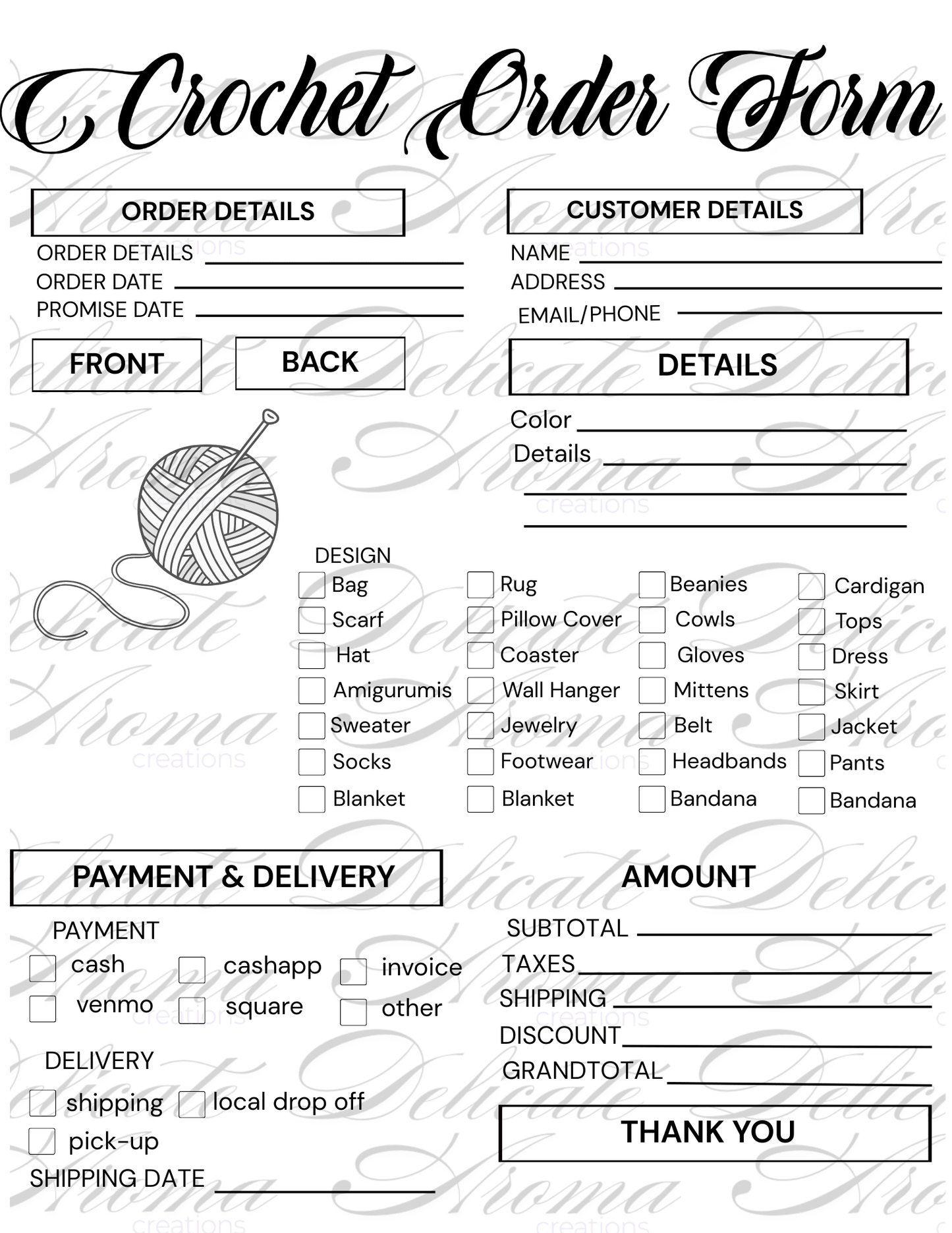 Order Forms - Delicate Aroma Creations