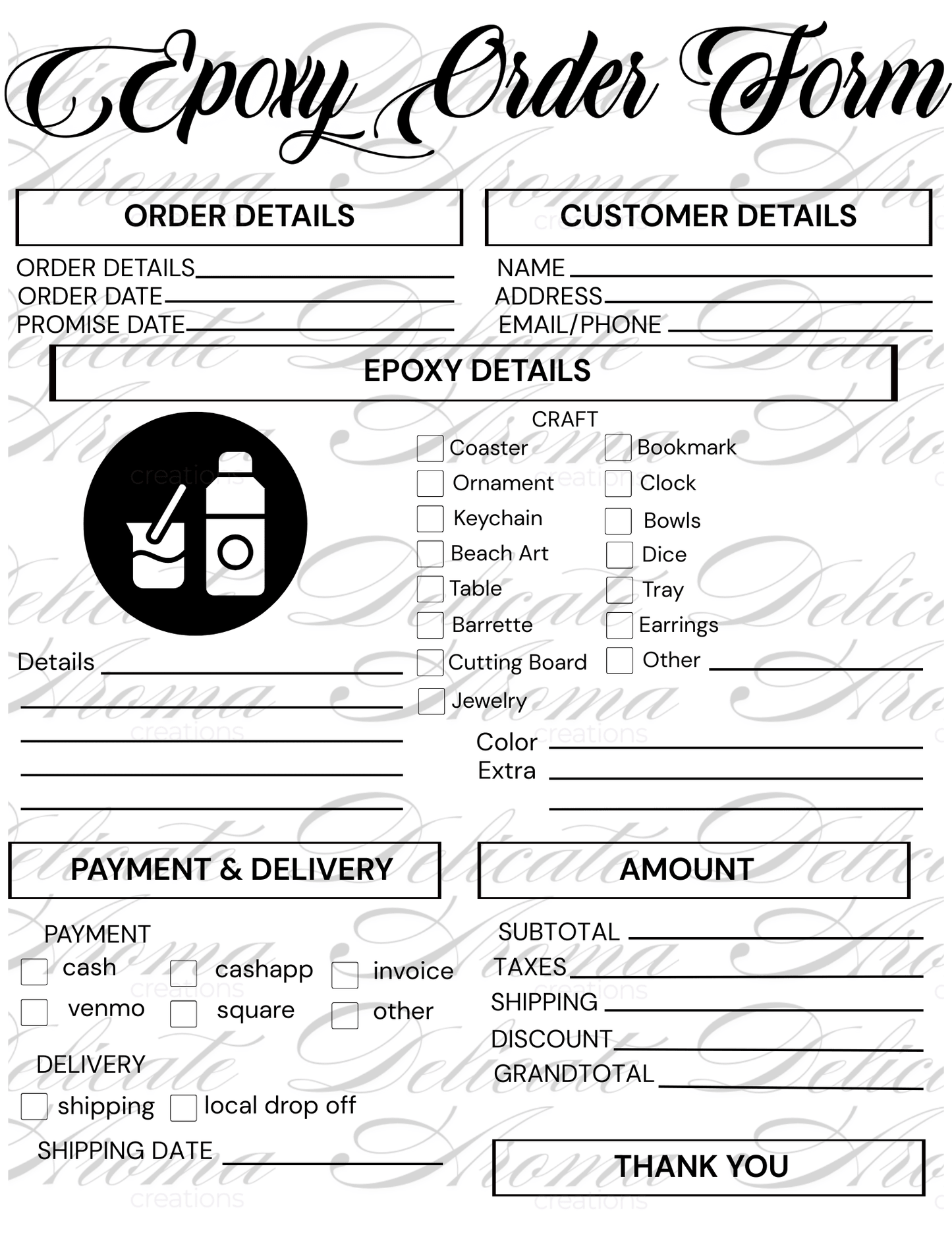 Order Forms - Delicate Aroma Creations
