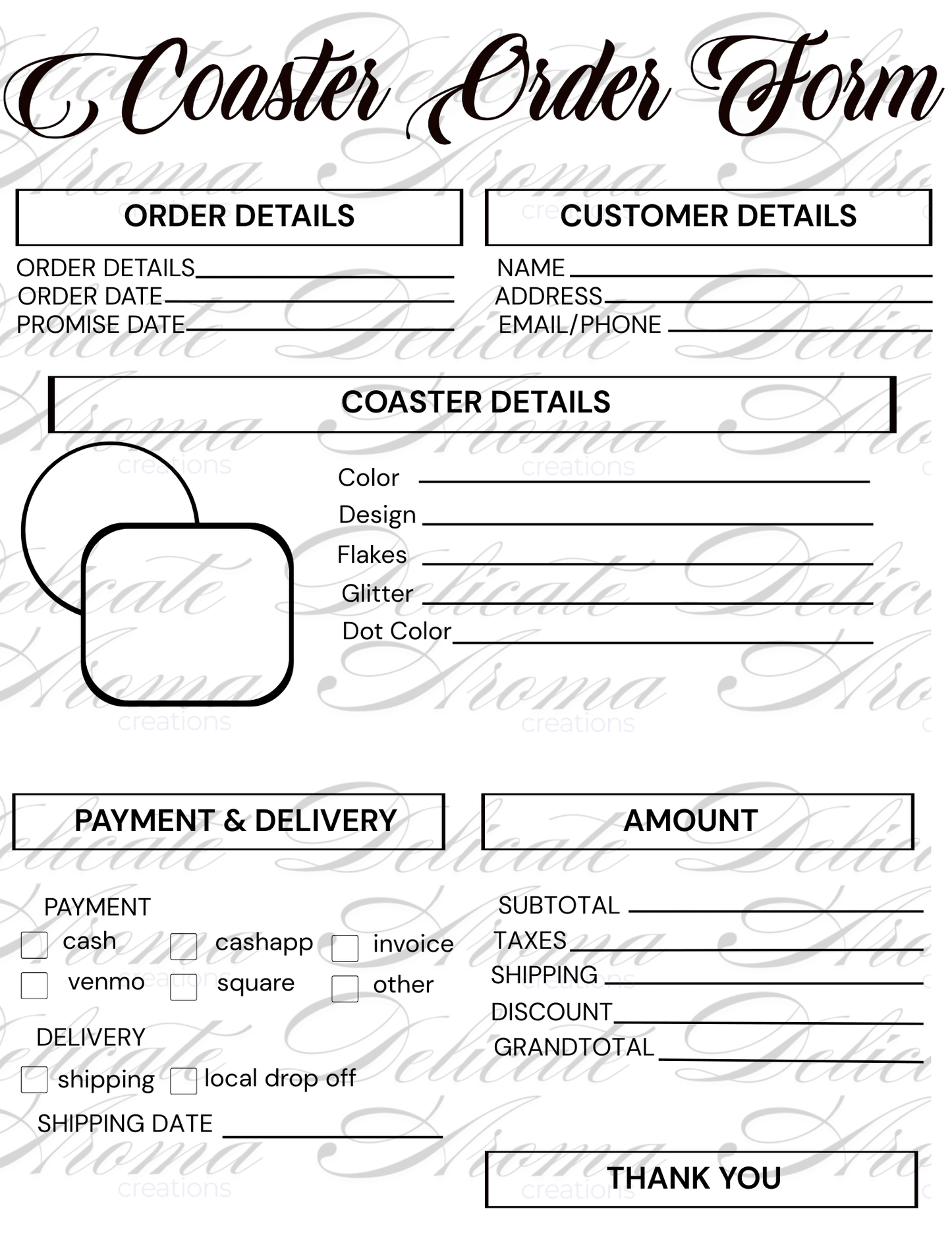 Order Forms - Delicate Aroma Creations
