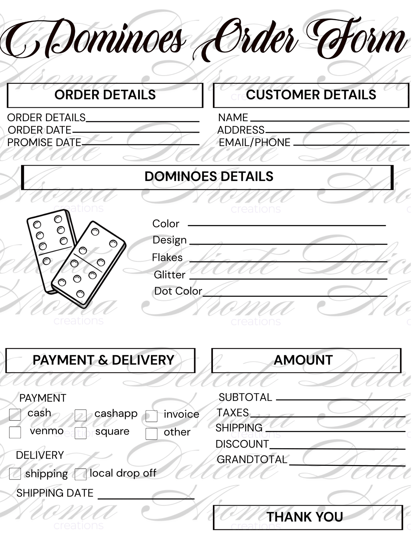 Order Forms - Delicate Aroma Creations