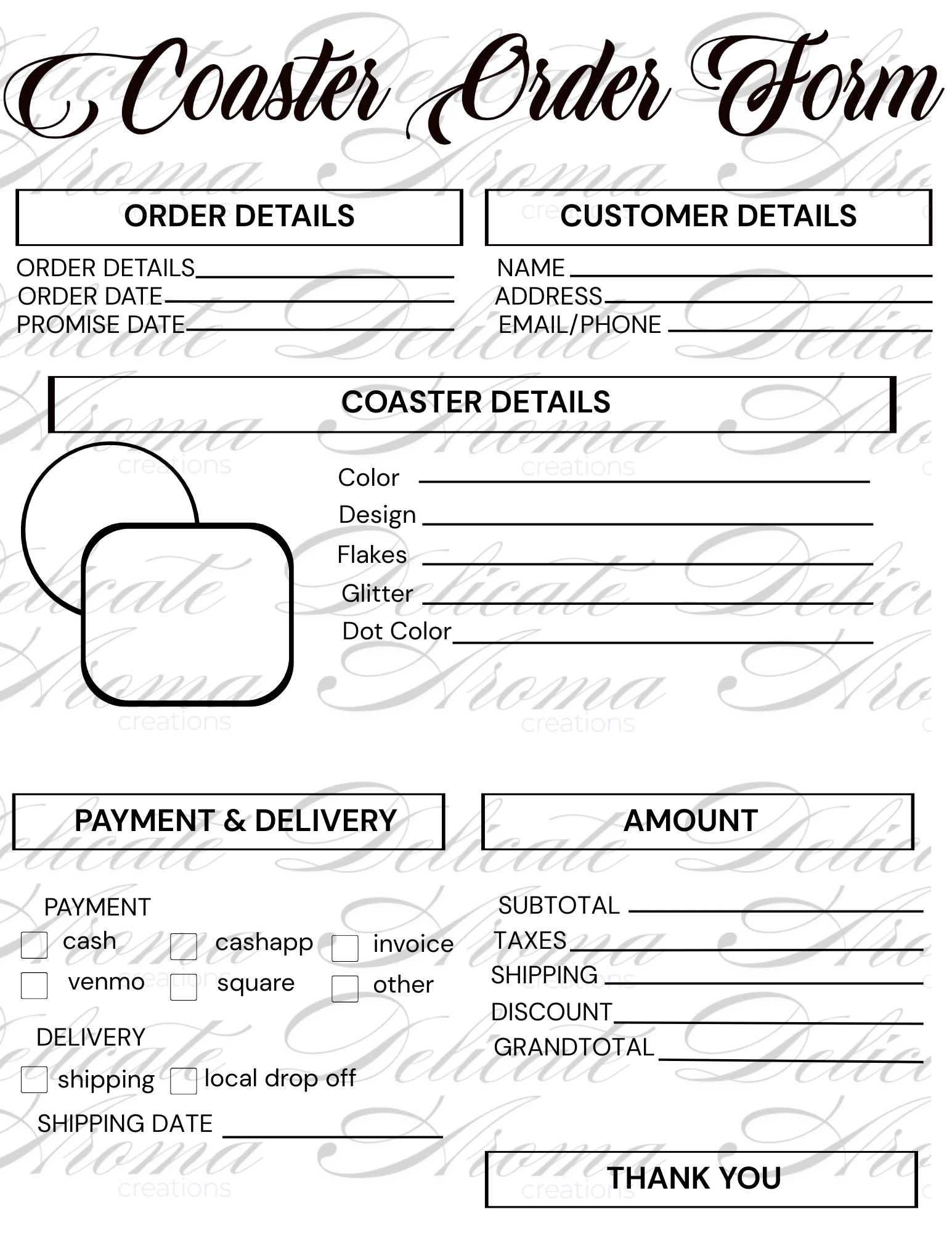 Order Forms - Delicate Aroma Creations