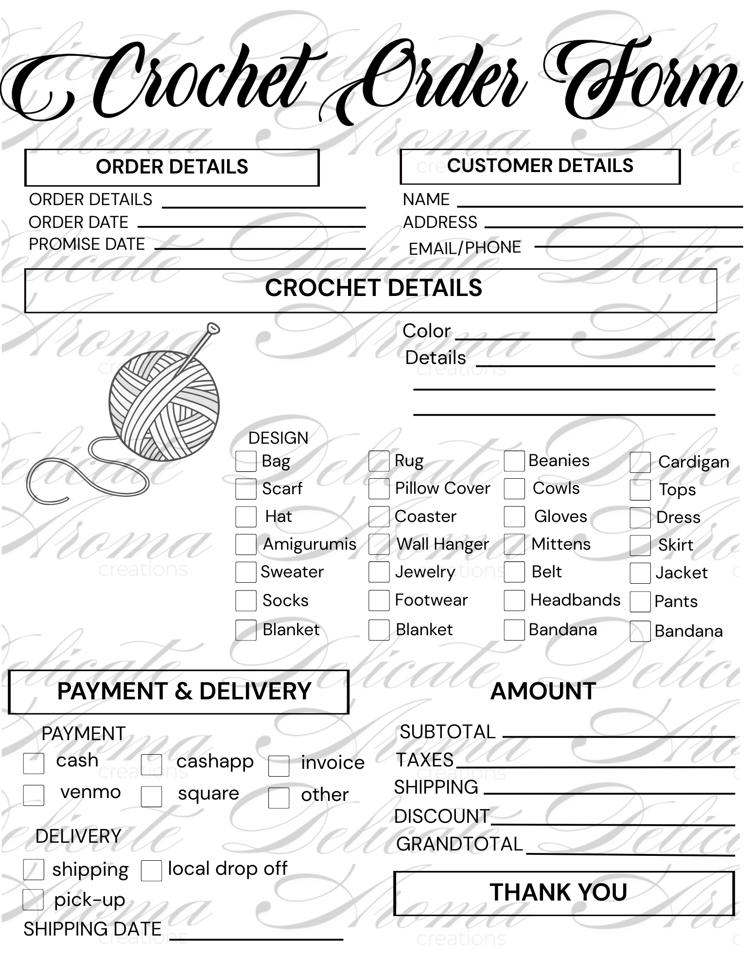Order Forms - Delicate Aroma Creations