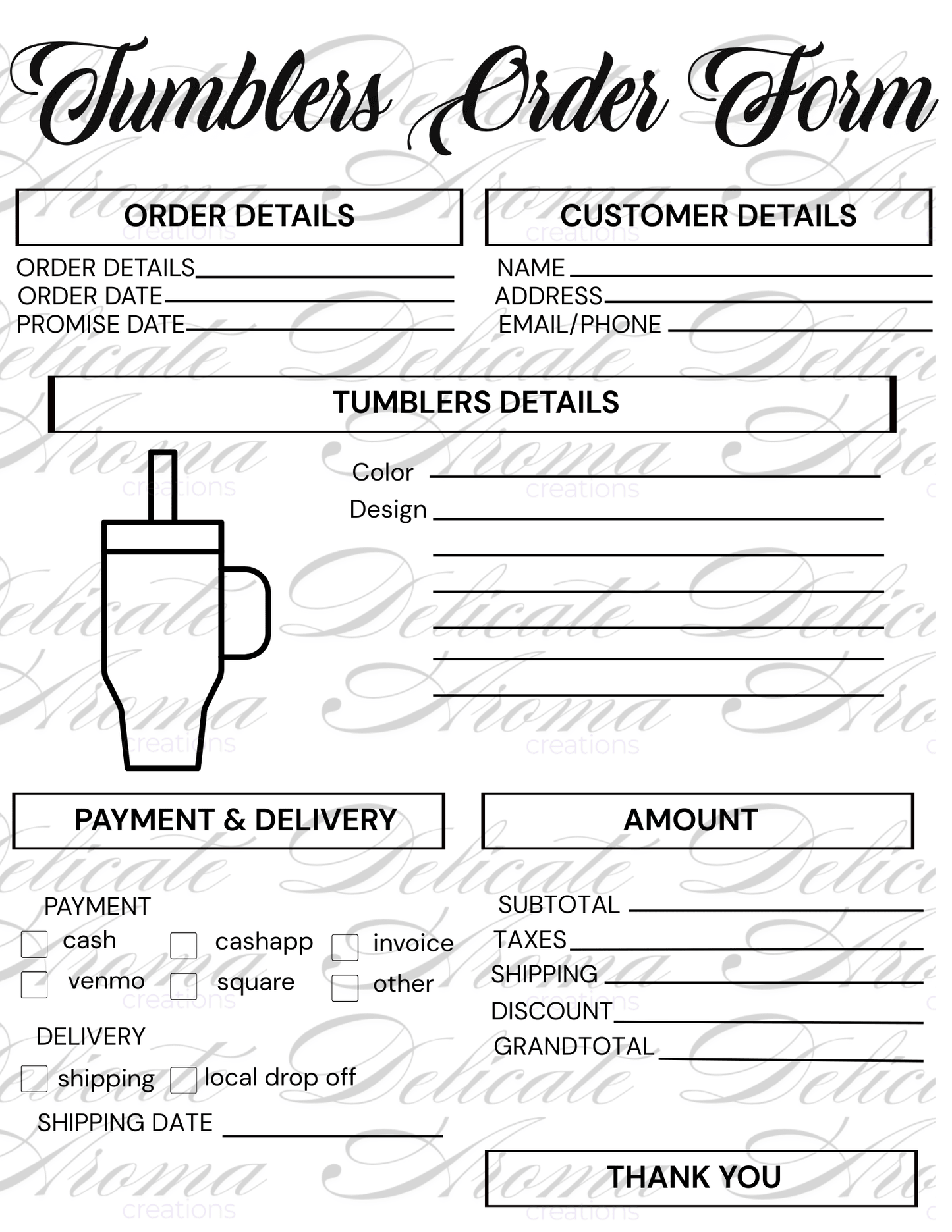 Order Forms - Delicate Aroma Creations