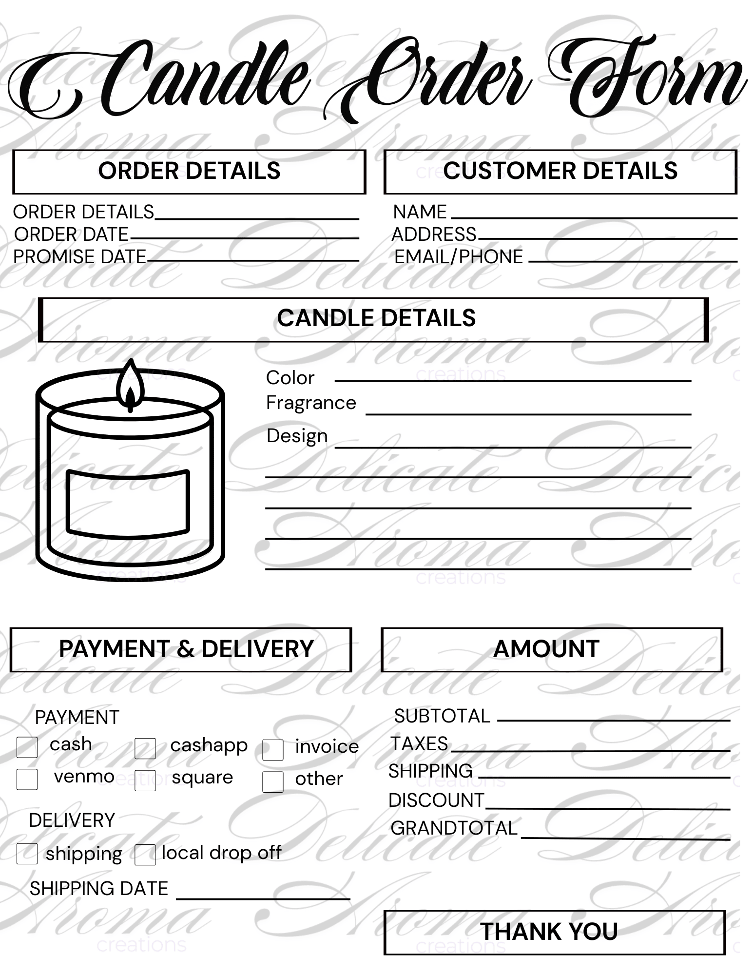Order Forms - Delicate Aroma Creations