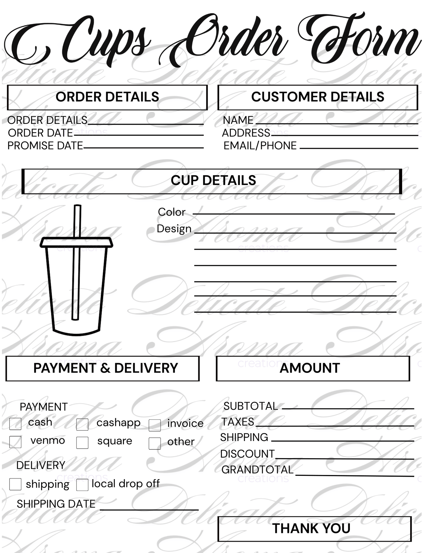 Order Forms - Delicate Aroma Creations