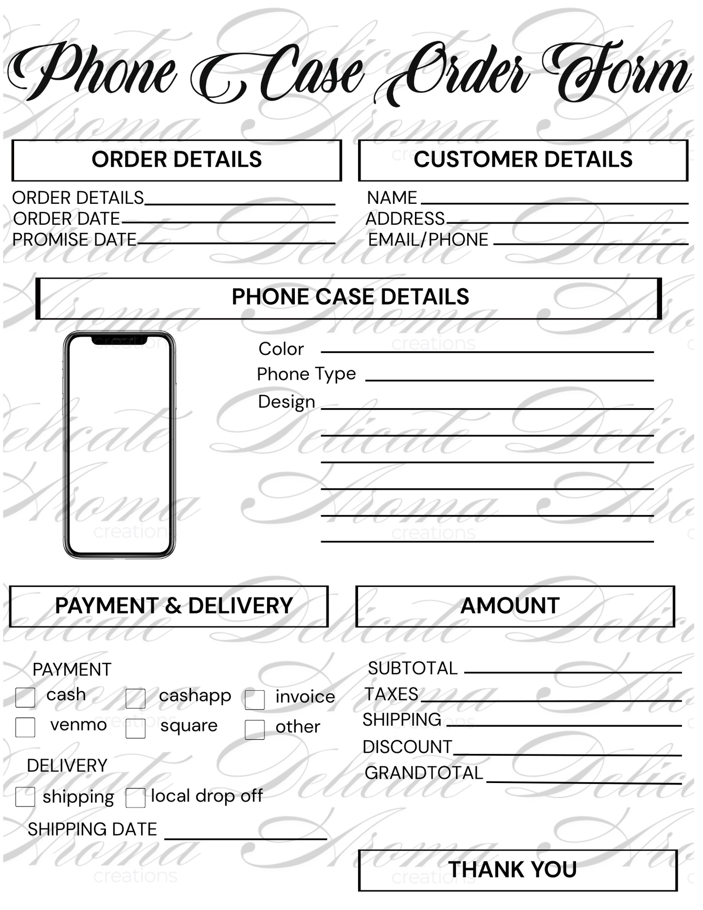 Order Forms - Delicate Aroma Creations