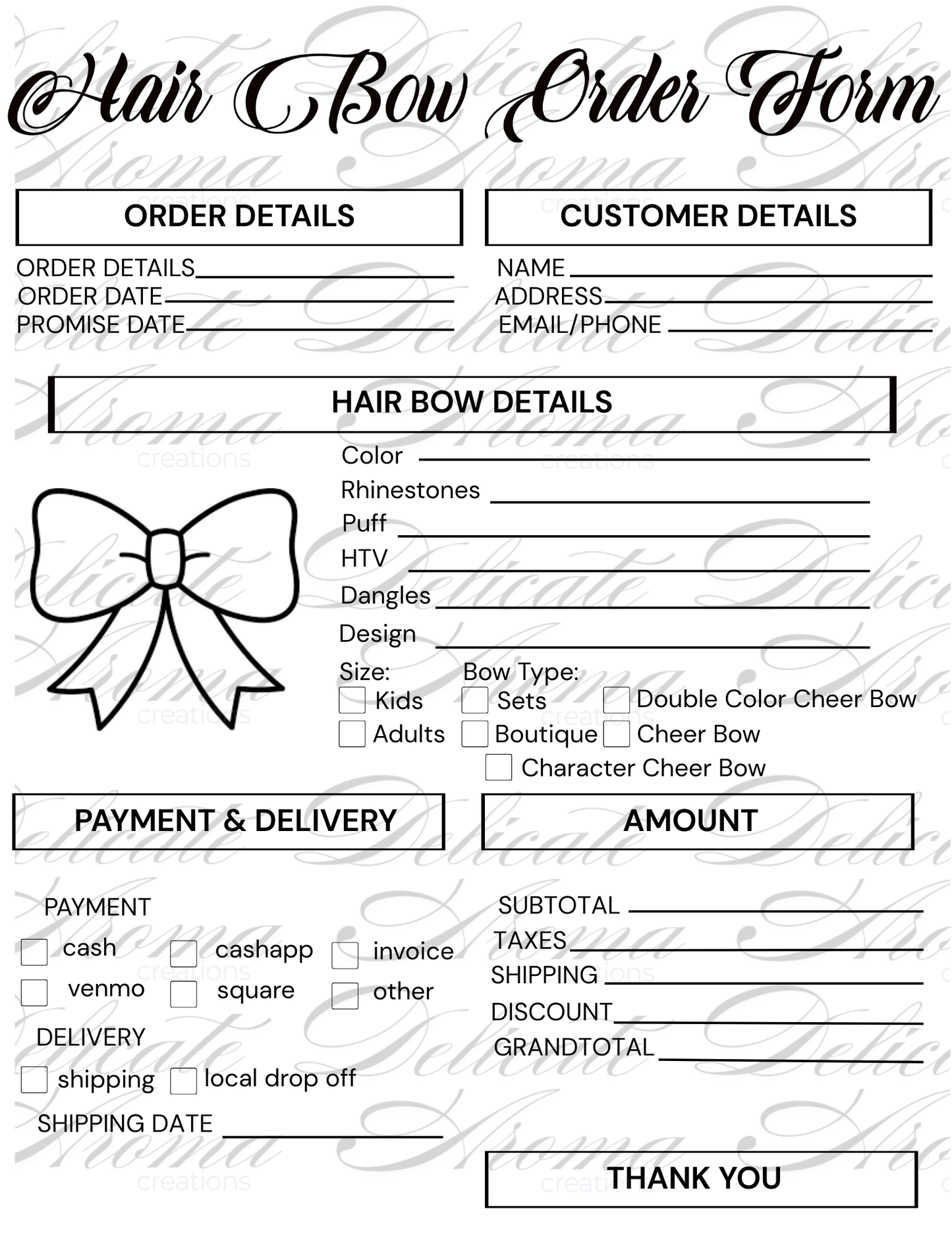 Order Forms - Delicate Aroma Creations